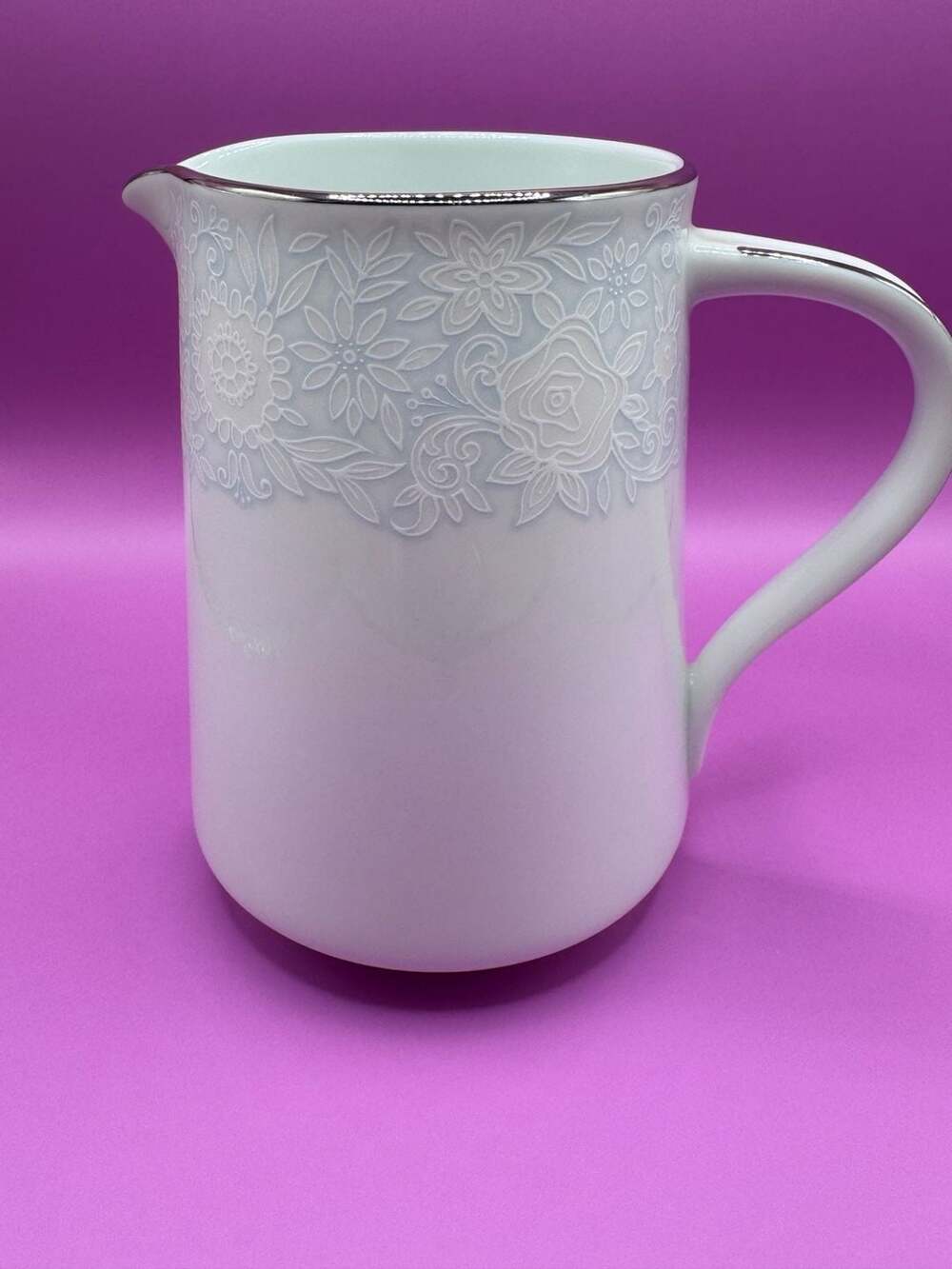 Noritake Ravel 2213 Platinum Trim Floral Lace Creamer